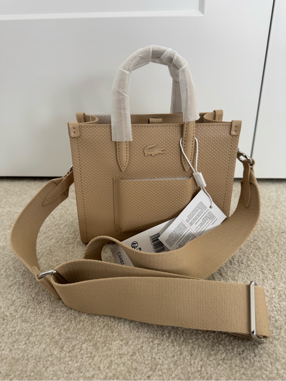 Lacoste Beige/Tan Mini Chantaco Leather Tote